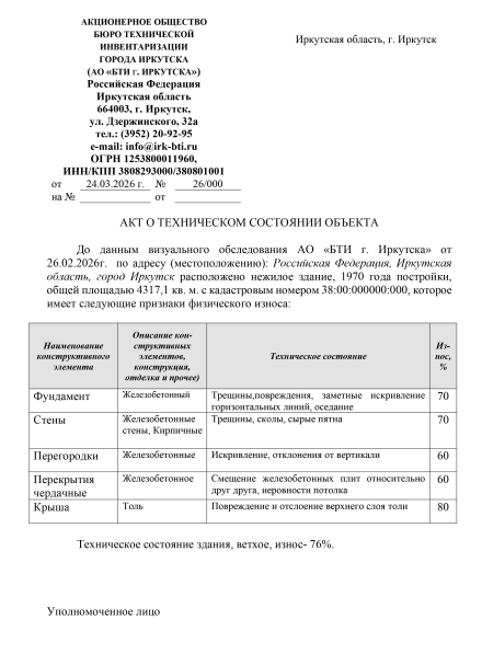 Акт о техническом состоянии объекта